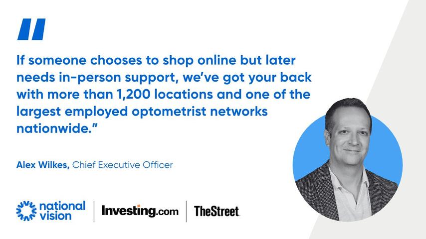 Graphic featuring a quote from Alex Wilkes alongside his portrait and the National Vision, Investing.com, and TheStreet logos