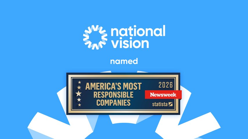 National Vision graphic announcing it was named to Newsweek’s 2026 list of America’s Most Responsible Companies for the fourth consecutive year