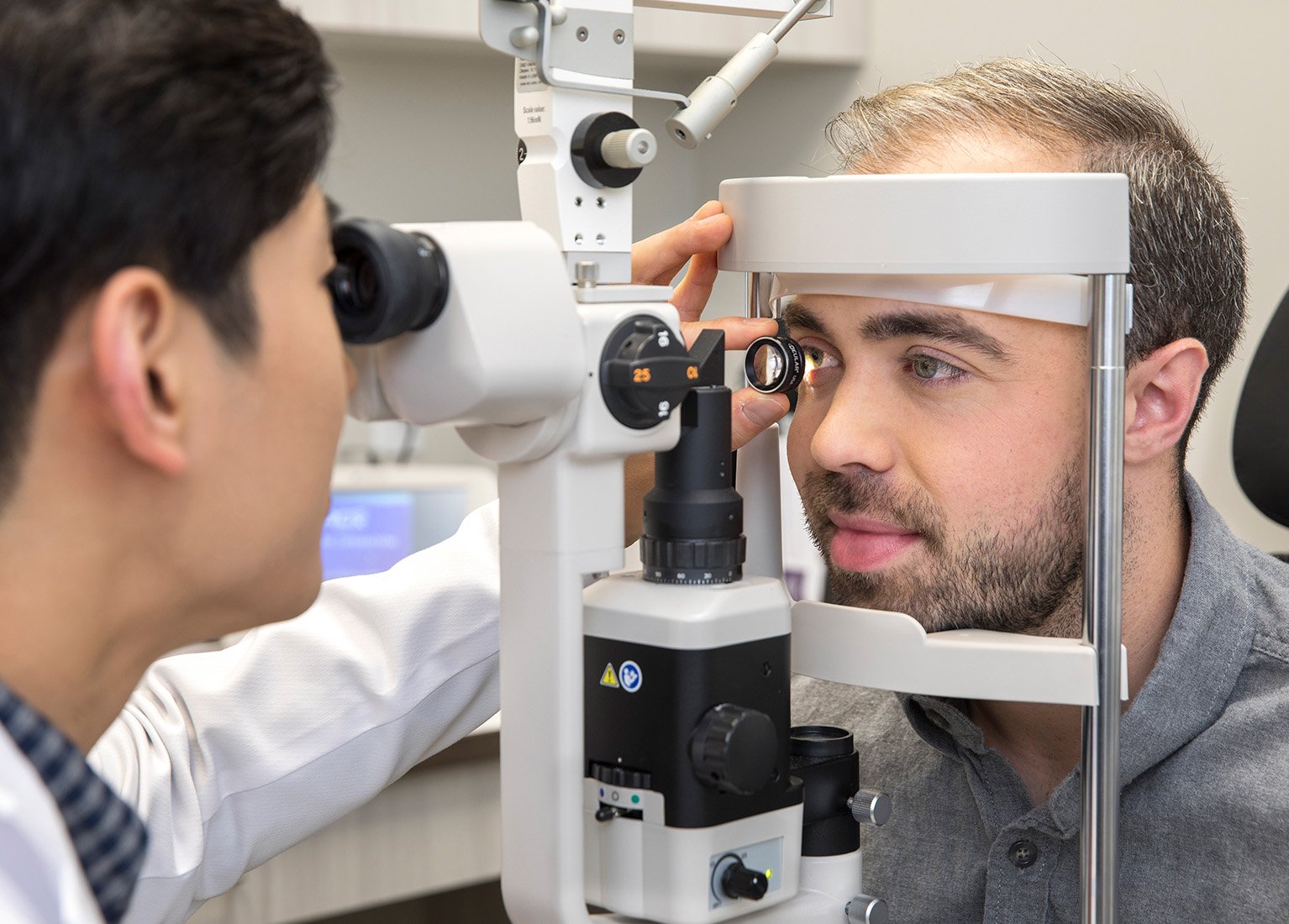 Young man receiving an eye exam